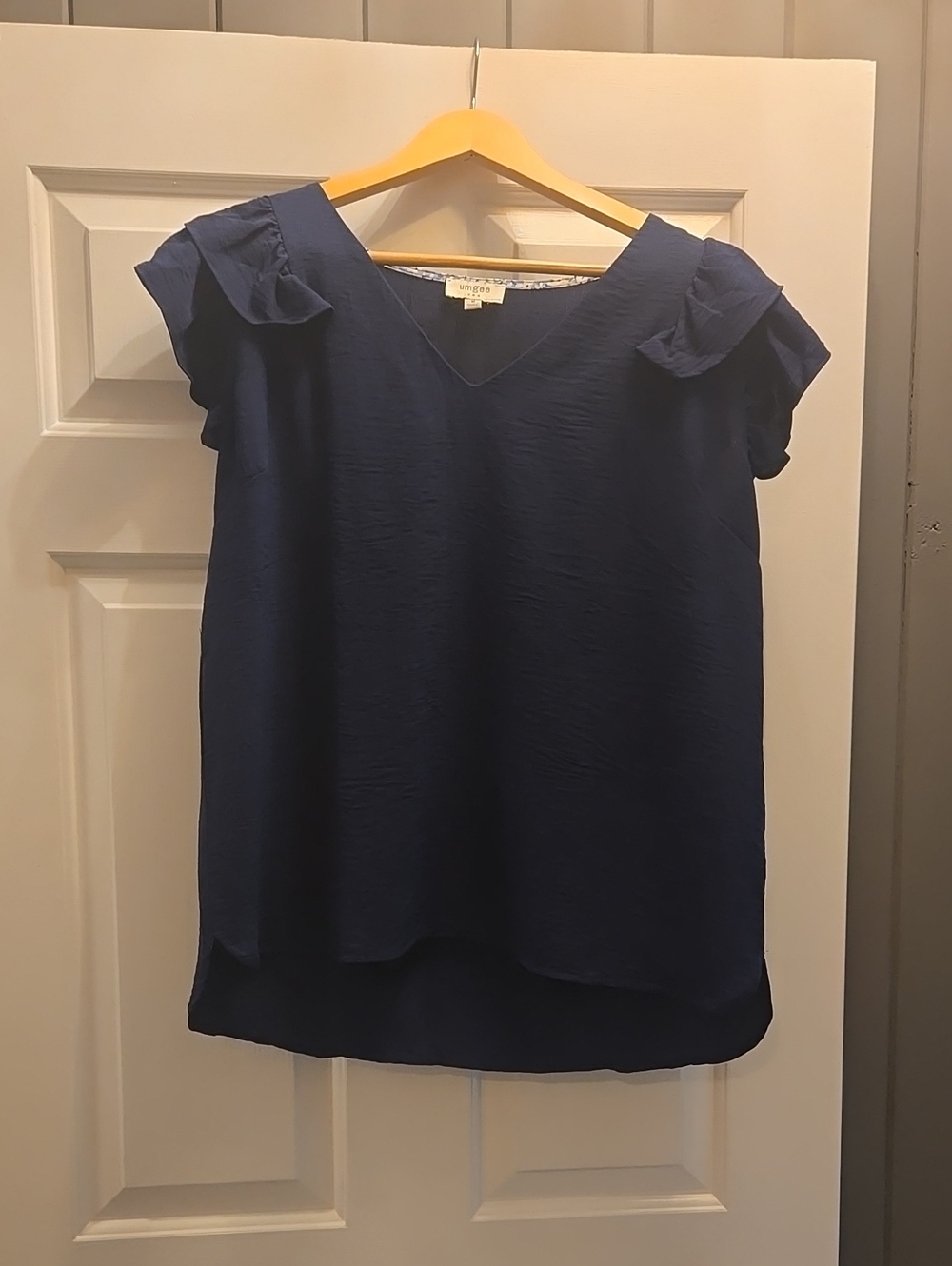 Umgee Navy Blue Ruffle Sleeve V-Neck Blouse